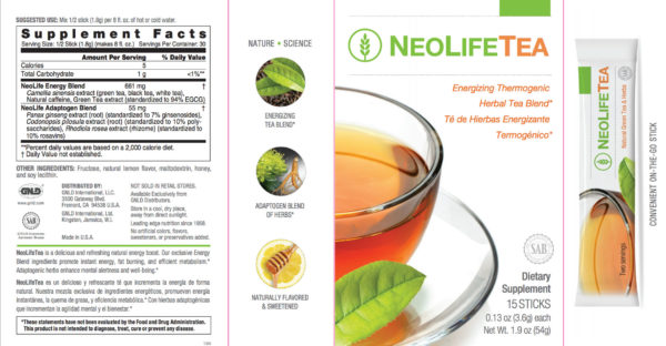 NeoLife Tea No GMOs 15 sticks 30 servings #3860