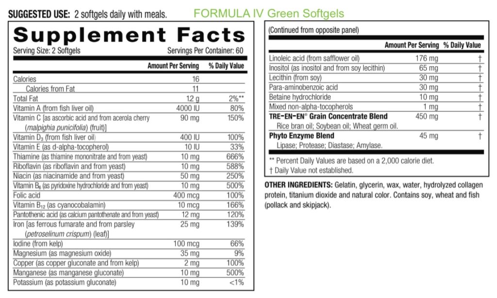 Formula IV ingredients