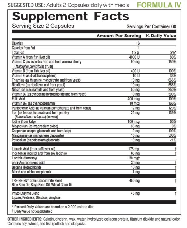 Formula IV Bottle 120 caps no GMOs #3100