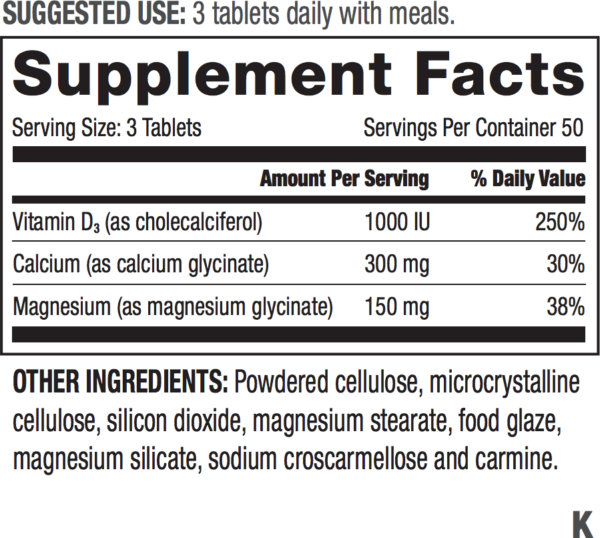 Cal-Mag Chelated 1,000 IU Vit D3 150 tabs #3404